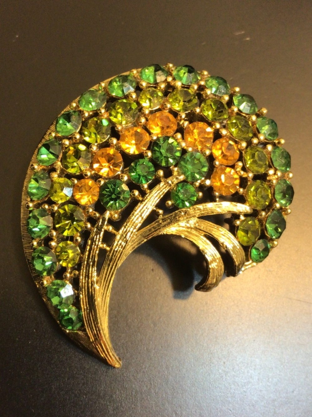 vintage rhinestone crescent spray brooch